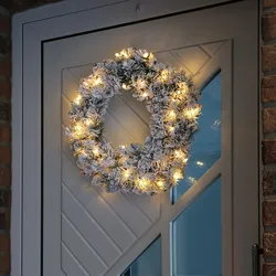 LED Tannenkranz Türkranz Dekokranz Weihnachtskranz beschneit beleuchtet D: 50cm