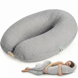 sei Design Stillkissen XXL 190x35 cm, Natur Kapok, Musselin Bezug aus Bio-Baumwolle, Schwangerschaftskissen, Füllmenge anpassbar, ergonomisch geprüft