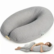 sei Design Stillkissen XXL 190x35 cm, Natur Kapok, Musselin Bezug aus Bio-Baumwolle, Schwangerschaftskissen, Füllmenge anpassbar, ergonomisch geprüft