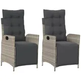 vidaXL Gartensessel mit Fußteil 2Stk. Verstellbar Hellgrau Poly Rattan