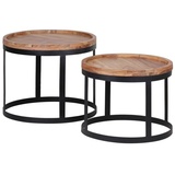 KADIMA DESIGN Beistelltisch-Set INDI: 2er Set, runde Tischplatten, Metallgestell, Massivholz, naturbelassen