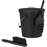Relaxdays Ascheeimer mit Deckel und Kehrset, 19 L, inkl. Aschebesen & Kaminschaufel, Aschebehälter mit Henkel, schwarz