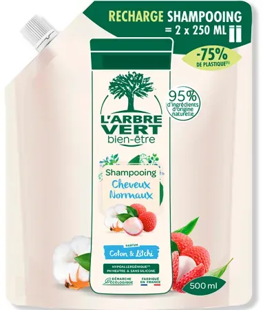 Arbre Vert Mildes Shampoo Normales Haar Baumwolle Und Litchi Nachfüllpackung 500ml