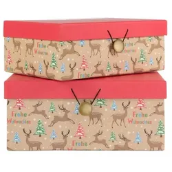 2 Geschenkboxen Frohe Weihnachten 23x17x10cm; 21x15x8cm Gummizug Geschenkverpackung