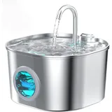 Katzenbrunnen Edelstahl 2,2L Trinkbrunnen Automatisch mit Filter Wasserspender für Katzen Hunde Leise mit Sichtfenster - Silber