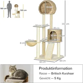 PawHut Kratzbaum 60 x 60 x 150 cm beige