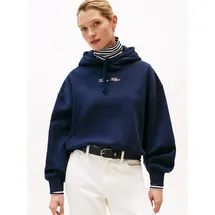 Tommy Hilfiger Kapuzensweatshirt "CLASSIC SCRIPT FLEECE HOODIE", Damen, Gr. XS (34), blau (schwarz night navy), Sweatware, Obermaterial: 77% Baumwolle, 23% Polyester, unifarben, normal, Rundhals, Sweatshirts