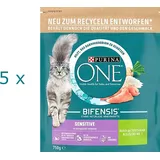 5 x 750 g Purina One Sensitive (€ 8,52/kg) Truthahn & Reis Katzenfutter
