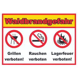Waldbrandgefahr Grillen Rauchen Lagerfeuer verboten Schild A5 Rückseite selbstklebend