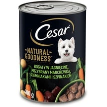 Cesar Natural Goodness in Terrine reich an Lammfleisch mit Karotten, Kartoffeln und Spinat