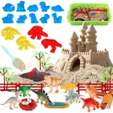 Weilim Kinetischer Sand Koffer Set 1000g Magic Sand 8 Dinosaurier 14 Sandförmchen Sandkasten mit Abdeckung, Magischer Zaubersand Sandspielzeug Spielsand Spielzeug für Kinder ab 3 Jahre Junge Mädchen