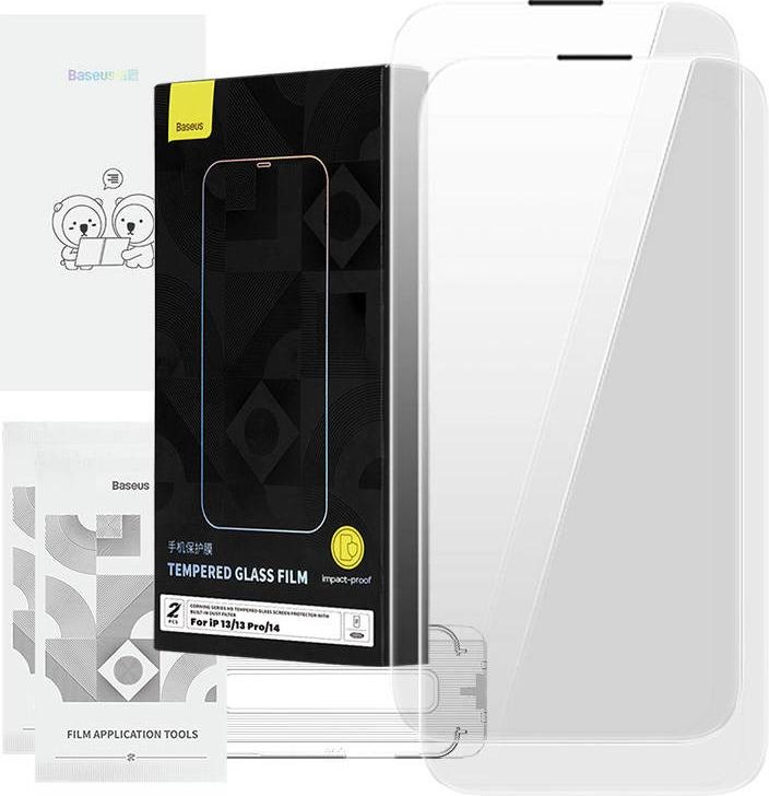 Baseus Tempered Glass Corning for iPhone 13/13 Pro/14 with built-in dust filter (iPhone 14), Smartphone Schutzfolie