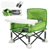 Babystuhl Tragbare Sitzerhöhung, Sitzerhöhung Stuhl Kind mit Tragetasche, Baby Campingstuhl für 0-2 Jahren Baby, Kindersitzerhöhung mit Rückenlehne und Einstellbarer Sicherheitsgurt (Grün)