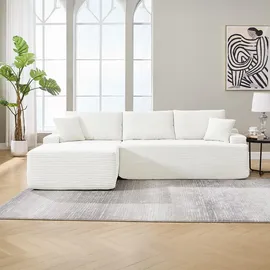 Juskys Eckcouch Cord 3-Sitzer Creme