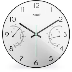 Mebus 16106 Quarz-Wanduhr, Wand, Quarzuhr, Rund, Schwarz, Weiß, Klassisch, Akku