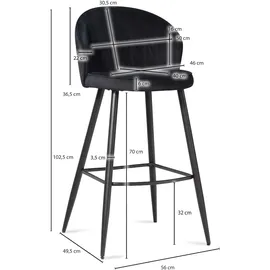 FineBuy 2er Set Barhocker FineBuy Barstuhl Samt Tresenhocker mit Lehne Hocker 110 kg