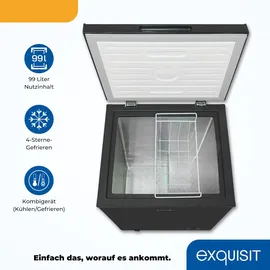 Exquisit Gefriertruhe, Kombigerät, 2-in-1, 99 Liter, Tiefkühltruhe, Kühlen, 4-Sterne-Gefrieren, Gefriertruhe klein, Gefrierkorb, GT100-050E schwarz