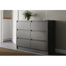 home collective Kommode mit 6 Schublade 95, 120, 140 cm breit Holz Schrank (Highboard Anrichte Schlafzimmer Wohnzimmer Flur Büro Organizer), Kommode 100 cm breit Kommode Sideboard, Anthrazit grau 100 cm x 78 cm x 35 cm