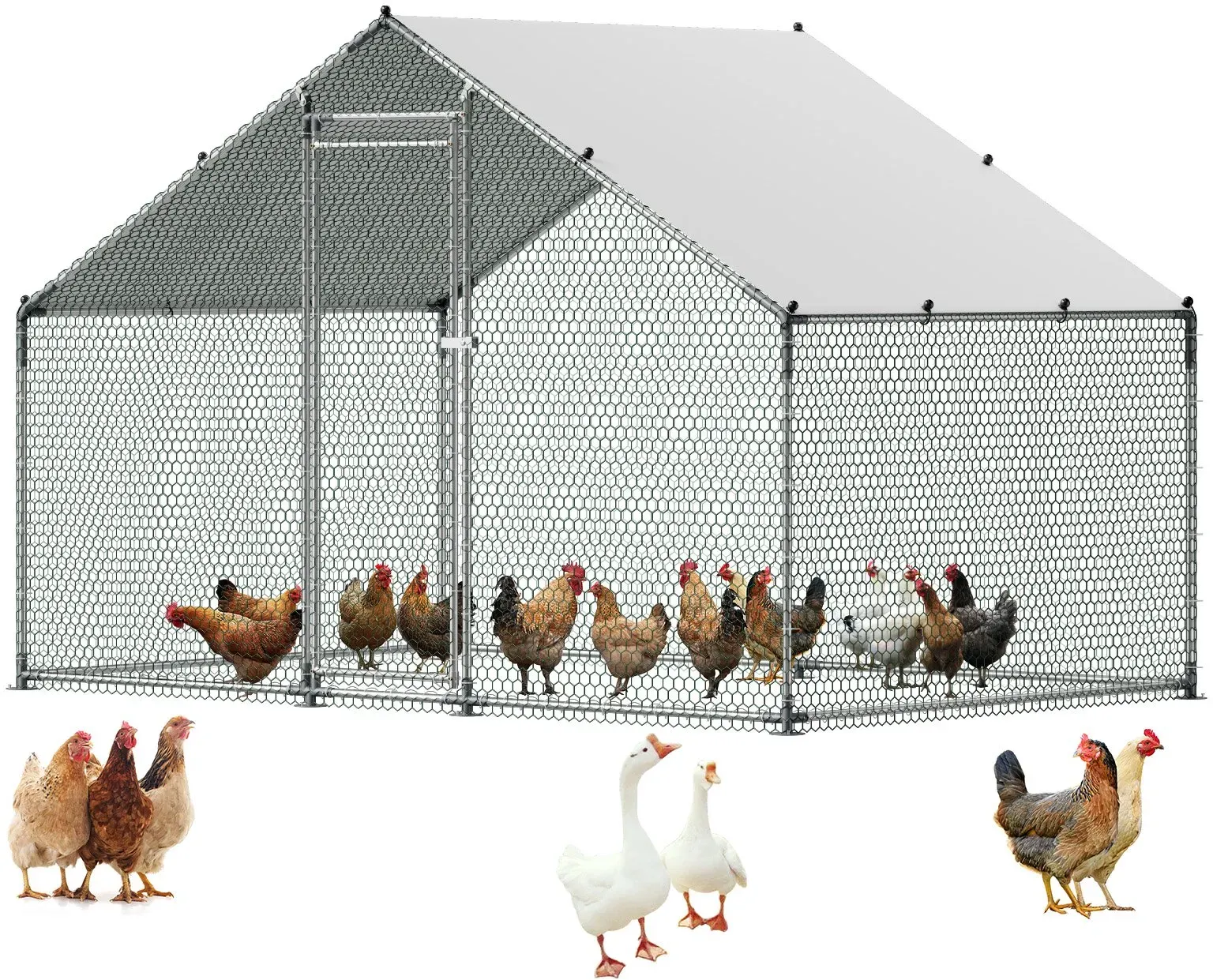 VEVOR Hühnerstall, 3x2x2 m Begehbarer Hühnerauslauf mit Abdeckung, Hühnerhaus mit Turmdach & Sicherheitsschloss, Enten- & Kaninchenkäfig, Geflügelgehege für Hinterhof, Bauernhof, Hof