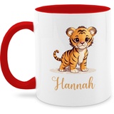 Tasse Tassen 325ml - Tiger mit Namen - Zootiere Tiermotiv - 325 ml - Rot - tigermotiv tiger, personalisierte motiv name geschenke personalisieren und