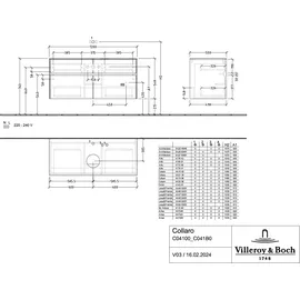 Villeroy & Boch Collaro Waschtischunterschrank C04100VN 120x54,8x50cm, Waschtisch mittig, Cashmere grey