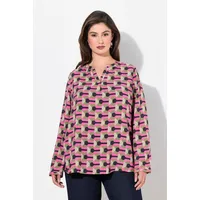 Ulla Popken Damen große Größen Übergrößen Plus Size Tunika, grafischer Druck, Tunika-Ausschnitt, Langarm pink 42+ 836719802-42+ - 42-44