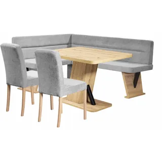 Home Affaire Eckbankgruppe HOME AFFAIRE "Laros Sitzgruppe, Eckbank, Stühle, Tisch", grau (grau, grau, natur), B:182cm H:87,5cm T:141cm, 100% PES, Sitzmöbel-Sets, Eckbankgruppe, perfekt für Küche, Esszimmer, Wohnzimmer, Bestseller