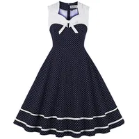 AXOE Damen Rockabilly Kleid 50er 60er Jahre Vintage Elegant Festlich Cocktailkleid für Hochzeitsgast Marineblau mit Weißen Gepunktet, Gr. 36, S - S