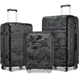 KONO Handgepäck Koffer Trolleys Leicht Hartschalenkoffer Reisekoffer mit 4 Rollen und TSA Schloss, 52x38x21cm, 36Liter, Zwillingsrollen Rollkoffer, ABS Hartschale (Schwarz/Camouflage, M)