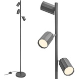 TONFFI LED Stehlampe mit 3-Flammig, GU10 Fassung, 3*5 Watt (mit Glühbirnen,3000K), Schwenkbar Leselampe Stehleuchte mit Fußtaster, Retro Standlampe Deckenfluter für Wohnzimmer Schlafzimmer Büro, Grau