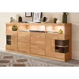 Home Affaire Sideboard »Ribe,180cm breit,Oberplatte aus Massivholz, 9 Fächer«, Holz massiv, Holzwerkstoff, Metall Griffe,2Türen mit Glaseinsatz