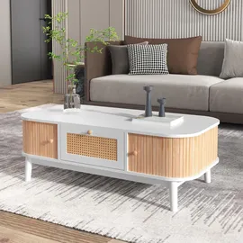 stilvora Couchtisch Oval Weiß Holz 110 x 38,5 x 55 cm