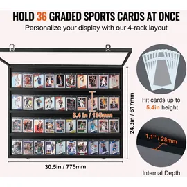 Vevor Vitrine für Sportkarten in 36 verschiedenen Ausführungen, 77,5x61,7x5,5cm Präsentationsrahmen mit 98 % UV-Schutz PC-Glas abschließbarer Wandschrank für Fußball Basketball Hockey Sammelkarten