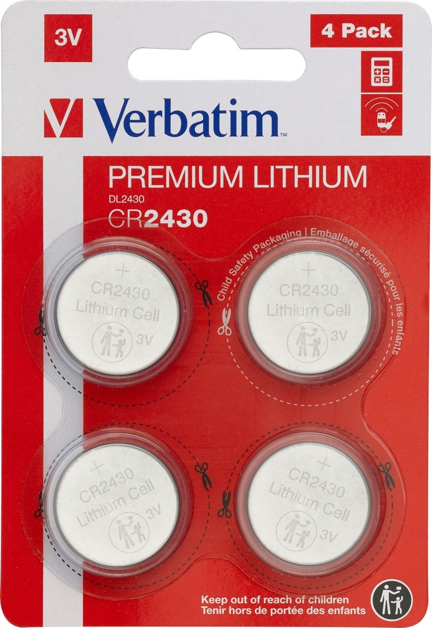 Verbatim Batterie Lithium, Knopfzelle, CR2430, 3V Retail Blister (4-Pack)