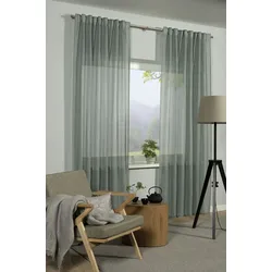 Gardine GARDINIA "GRS Schal Zen Silence mit Gardinenband", grün (bögen grün), B:135cm H:245cm, Obermaterial: 100% Kunststoff, Gardinen, blickdicht, Kunststoff, Stoff aus 50 % recyceltes Polyester