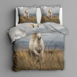 Generisch Bettwäsche 135x200 Weißes Pferd - Schlafzimmer Deko Bettbezug 135 x 200 2tlg 3D Laufendes Pferd Muster, 1 Kissenbezug 80x80, mit Reißverschluss, Weich Mikrofaser TN#79