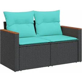 vidaXL Gartensofa-Set mit Kissen, schwarzes Polyrattan