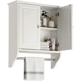 Relaxdays Hängeschrank Bad, 2 Fächer, Handtuchstange, HxBxT: 55 x 48 x 16 cm, Landhausstil, Wandschrank, weiß/Silber