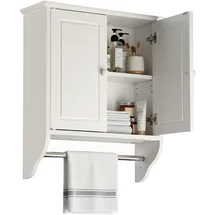 Relaxdays Hängeschrank Bad, 2 Fächer, Handtuchstange, HxBxT: 55 x 48 x 16 cm, Landhausstil, Wandschrank, weiß/Silber