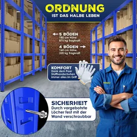 Masko Lagerregal 4 Ablagen Metall 160 cm x 80 cm x 40 cm blau