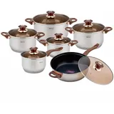Kinghoff 12-teilig Edelstahl Topfset Kochtopfset Topfe mit Teflon Pfanne KINGHOFF KH-1768 Rosegold