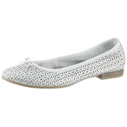 Ballerina TAMARIS, Damen, Gr. 36, weiß, Leder, klassisch, Schuhe, Businessschuh, Halbschuh, Schlupfschuh mit hübscher Zierschleife