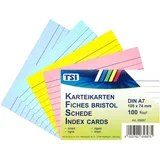TSI Karteikarten DIN A7 farbig sortiert liniert 100 St.