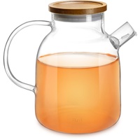 Impolio Teekanne mit Siebeinsatz, Teekanne Glas mit Holzdeckel, Hitzebeständiges Borosilikat Glas, Teekanne mit Sieb, Elegantes Teekannendesign, Teeservice, Teapot (1800 ml)