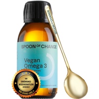 Premium Omega-3 Algenöl Vegan (2900mg pro Tag) - Hochdosiert - mit Zitrone - DHA & EPA - Wissenschaftsbasiert, Laborgeprüft - Nachhaltig - Mit Vitamin D3 fürs Immunsystem - Spoon of Change®