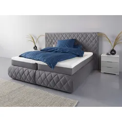 Boxspringbett PLACES OF STYLE "Alaric", silber (anthrazit, silbergrau), B:226cm L:215cm, Holzwerkstoff, Spanplatte, Komplettbetten, Boxspringbett, wahlweise mit und ohne Leuchten, Obermatratze Tonnentaschenfederkern
