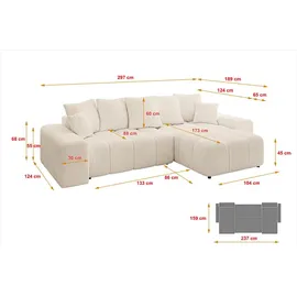 altdecor Ecksofa Cord 2-Sitzer Beige