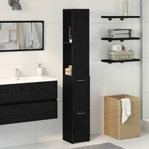 vidaXL Badezimmerschrank mit Tür 25 x 170 x 25 cm Schwarz/Eiche