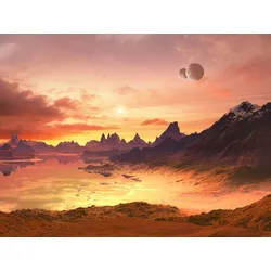 Fototapete PAPERMOON "PLANETEN-FUTURISTISCH WELTRAUM MOON GALAXIE UNIVERSUM", bunt, B:4,50m L:2,80m, Vlies, Tapeten