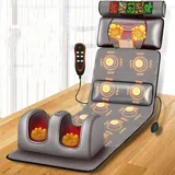 Massagematte mit Wärme und 10 Vibrationsknoten für Ganzkörperentspannung, verstellbare Kissen und Heizkissen zur Linderung der Nacken- und Rückenmuskulatur